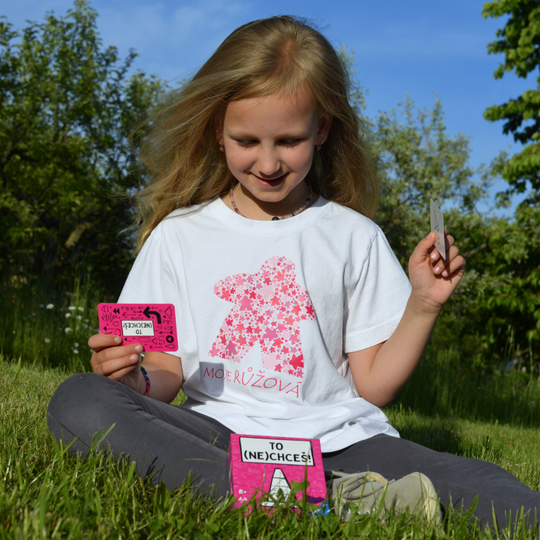 Tričko s potiskem Color Meeple – Moje Růžová