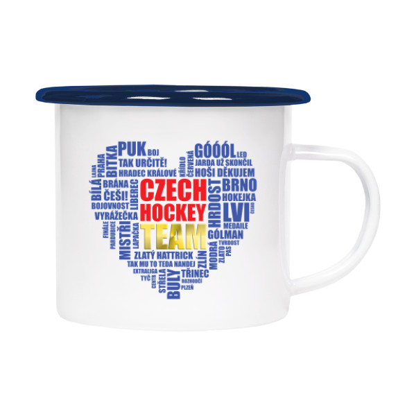 Plecháček - smaltový lem s potiskem Česká plechová hokejová srdcovka 